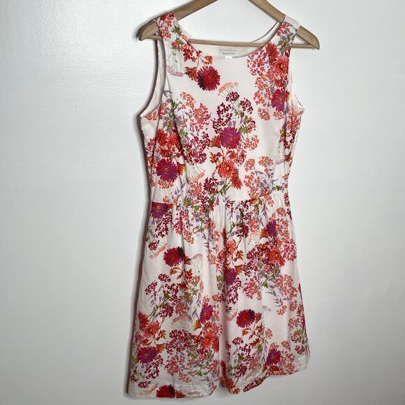 Garnet Hill Womens Sleeveless A Line Dress 4 White Pink Floral Cotton Colorful - Picture 2 of 9